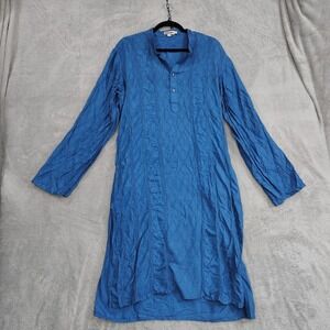 Fabindia Kurta Dress Blue Ikat With‎ Buttons Silk Blend Soft Flowy Pockets